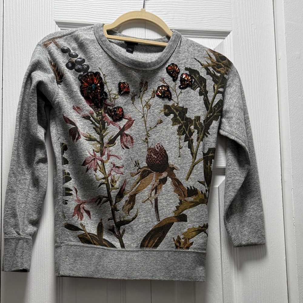 J. Crew Gray Floral Embellished Sweater